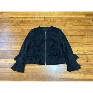 INC International Concepts Jacket Black Faux Suede Women's Medium Zip Layered